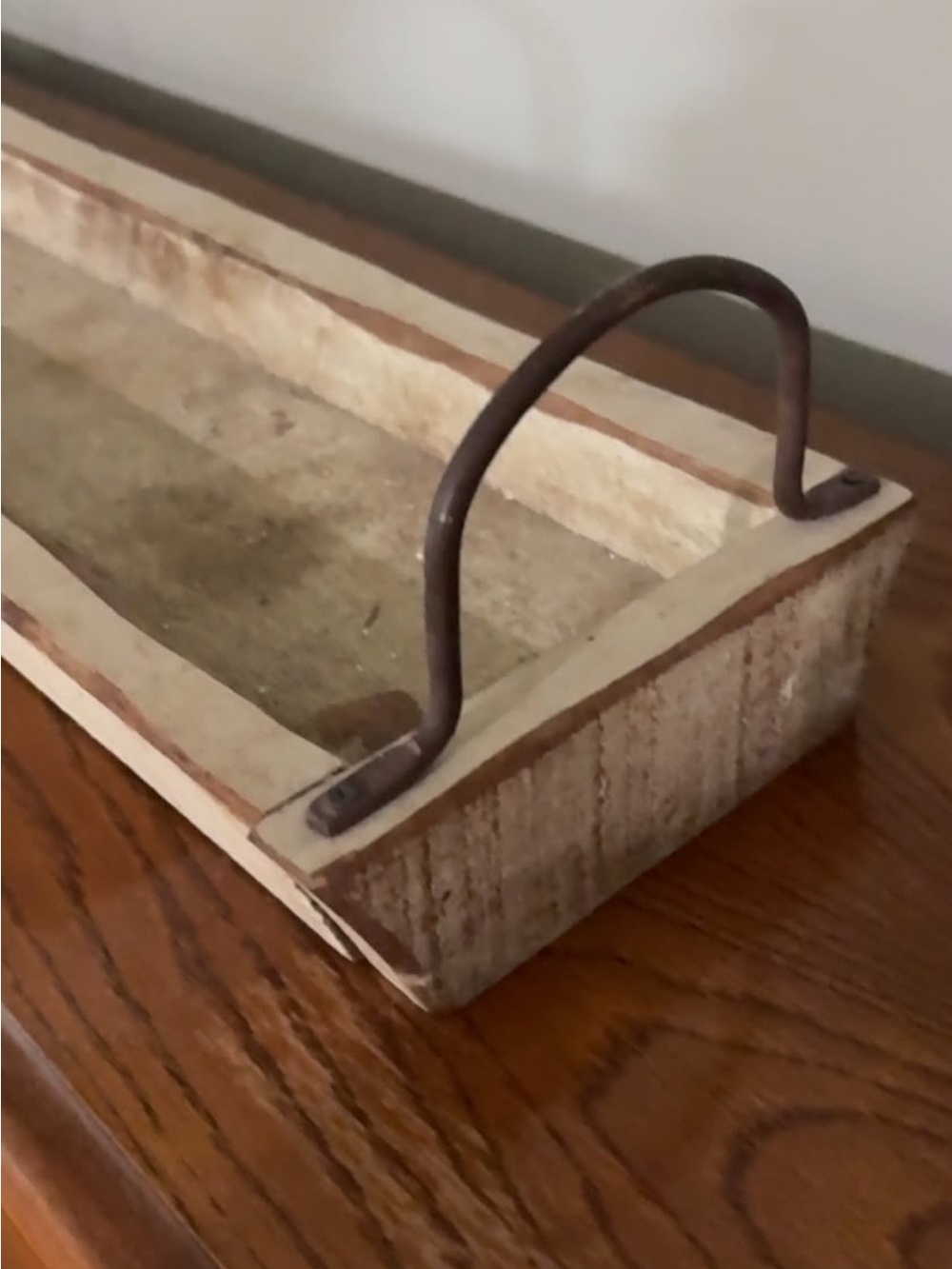 Rustic Cream and Brown Wooden Tray with Metal Handles - Picture 2 of 4